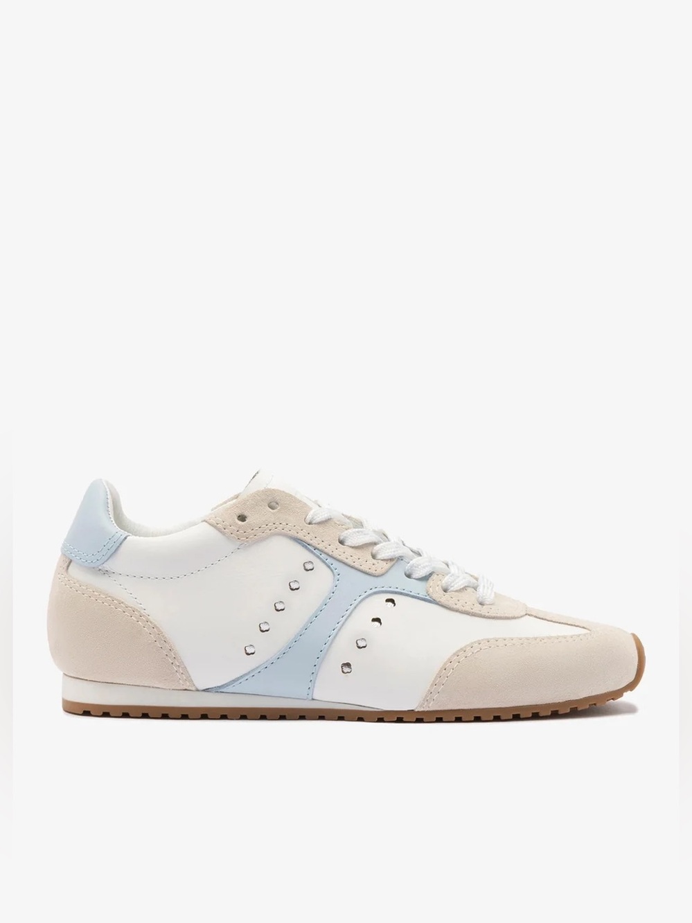 Larroude Stella Sneakers - grey suede, white blue leather, silver metallic